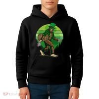 Funny St Patrick's Day Leprechaun Sasquatch With Beer Kids Hoodie thumb 4