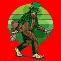 Funny St Patrick's Day Leprechaun Sasquatch With Beer Santa Hat thumb 1