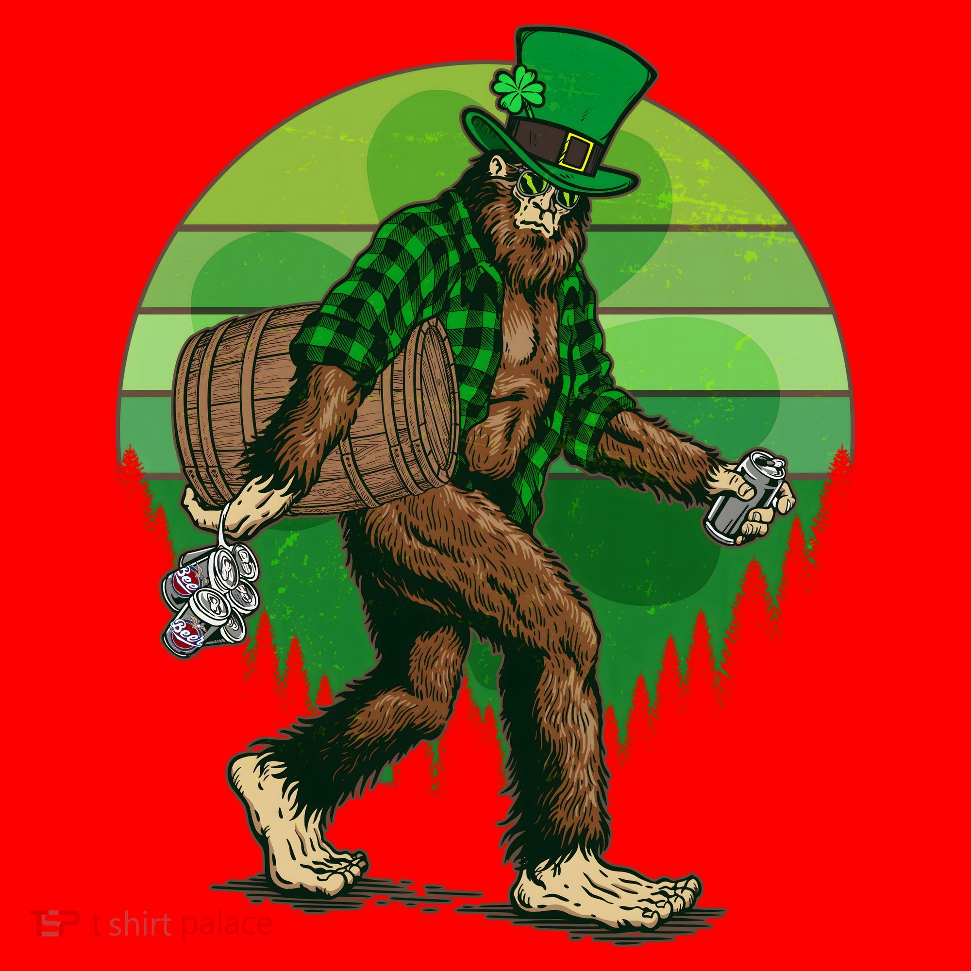 Funny St Patrick's Day Leprechaun Sasquatch With Beer Santa Hat