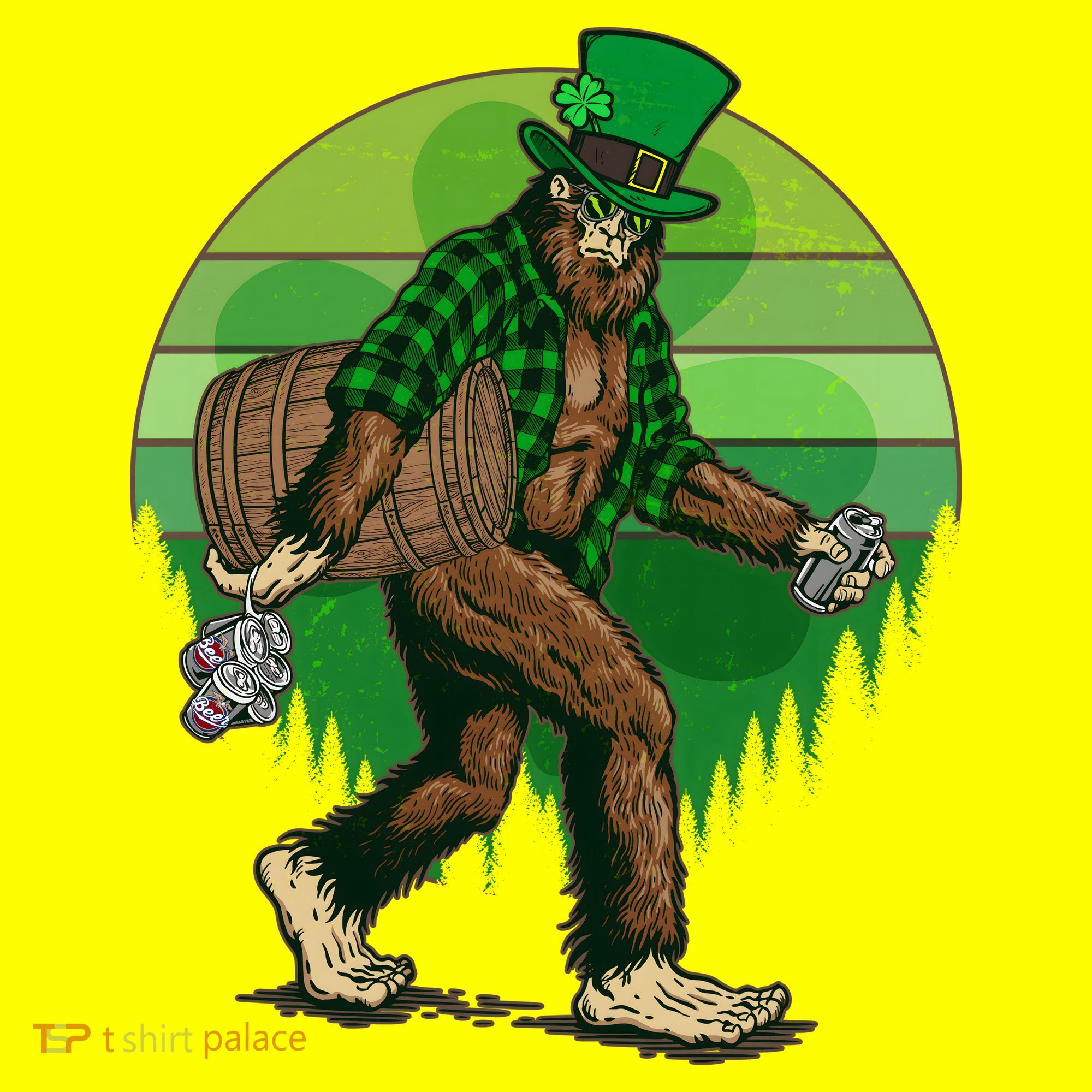 Funny St Patrick's Day Leprechaun Sasquatch With Beer Button