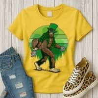 Funny St Patrick's Day Leprechaun Sasquatch With Beer Women's T-Shirt thumb 3