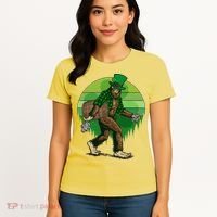 Funny St Patrick's Day Leprechaun Sasquatch With Beer Women's T-Shirt thumb 4