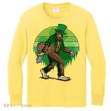 Funny St Patrick's Day Leprechaun Sasquatch With Beer Kids Long Sleeve Shirt