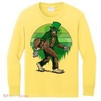 Funny St Patrick's Day Leprechaun Sasquatch With Beer Kids Long Sleeve Shirt thumb 0