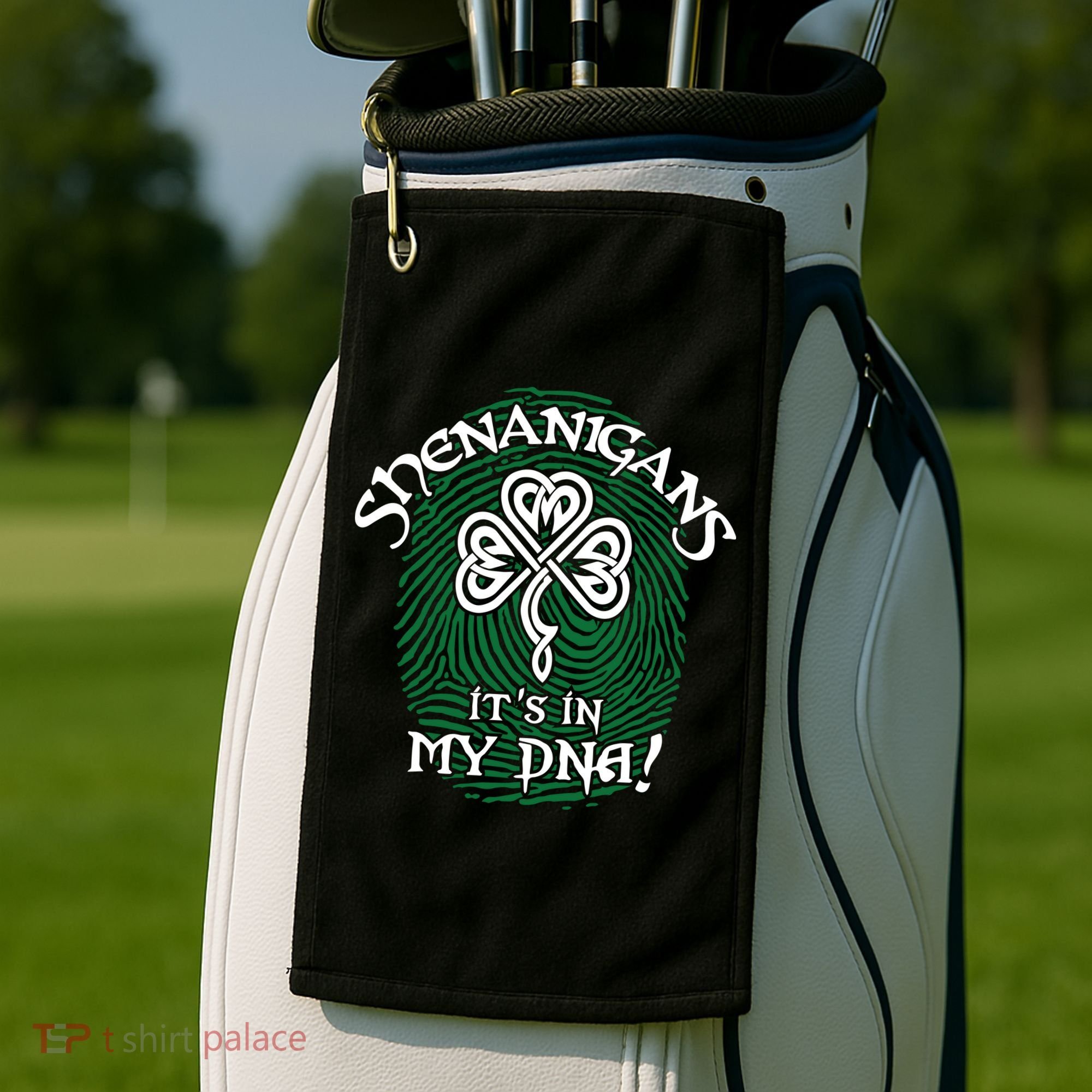 Funny St Patrick's Day Shenanigans It's In My DNA Fingerprint Golf Towel