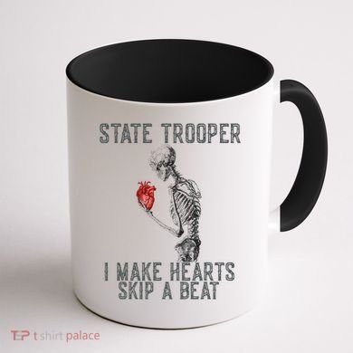 Funny State Police Saying Skeleton Design Hearts Skip A Coffee Mug back