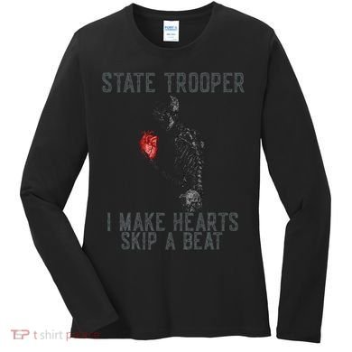 Funny State Police Saying Skeleton Design Hearts Skip A Women's Long Sleeve Shirt