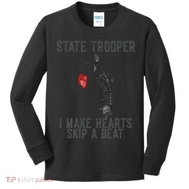 Funny State Police Saying Skeleton Design Hearts Skip A Kids Long Sleeve Shirt