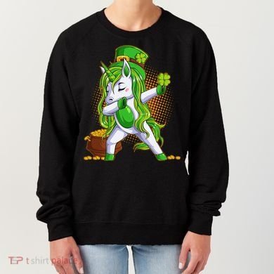 Funny St Patricks Dabbing Leprechaun Unicorn Women's Sweatshirt