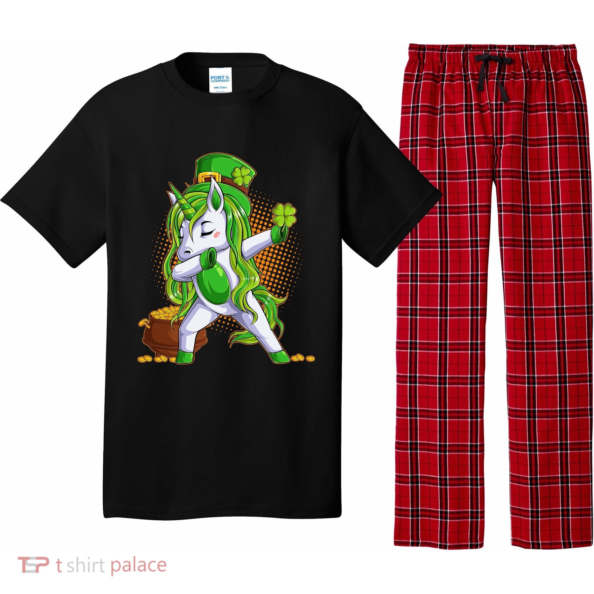 Funny St Patricks Dabbing Leprechaun Unicorn Pajama Set