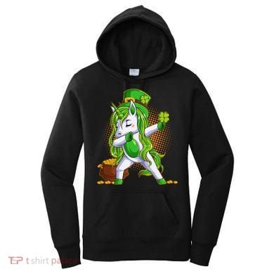 Funny St Patricks Dabbing Leprechaun Unicorn Women's Hoodie