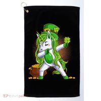 Funny St Patricks Dabbing Leprechaun Unicorn Golf Towel thumb 0