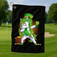 Funny St Patricks Dabbing Leprechaun Unicorn Golf Towel thumb 1