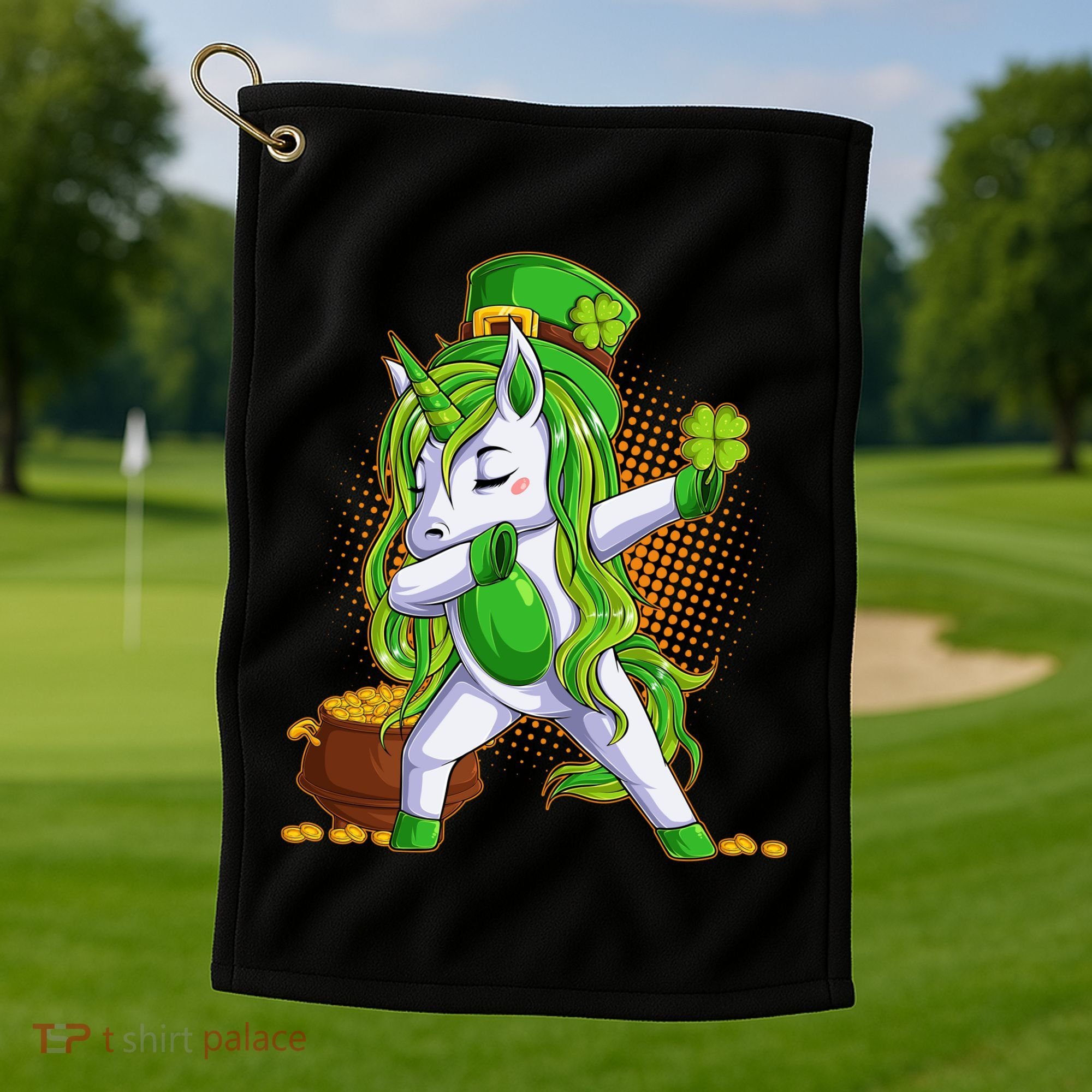 Funny St Patricks Dabbing Leprechaun Unicorn Golf Towel