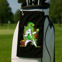 Funny St Patricks Dabbing Leprechaun Unicorn Golf Towel thumb 2