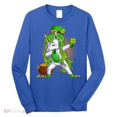 Funny St Patricks Dabbing Leprechaun Unicorn Long Sleeve Shirt