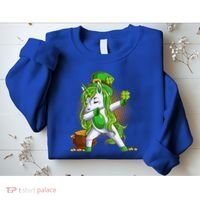 Funny St Patricks Dabbing Leprechaun Unicorn Sweatshirt thumb 2