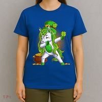 Funny St Patricks Dabbing Leprechaun Unicorn T-Shirt thumb 4