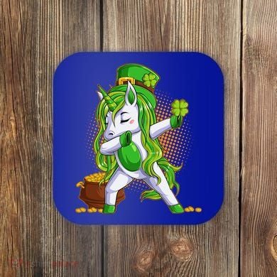 Funny St Patricks Dabbing Leprechaun Unicorn Coaster