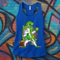 Funny St Patricks Dabbing Leprechaun Unicorn Women's Tank Top thumb 3