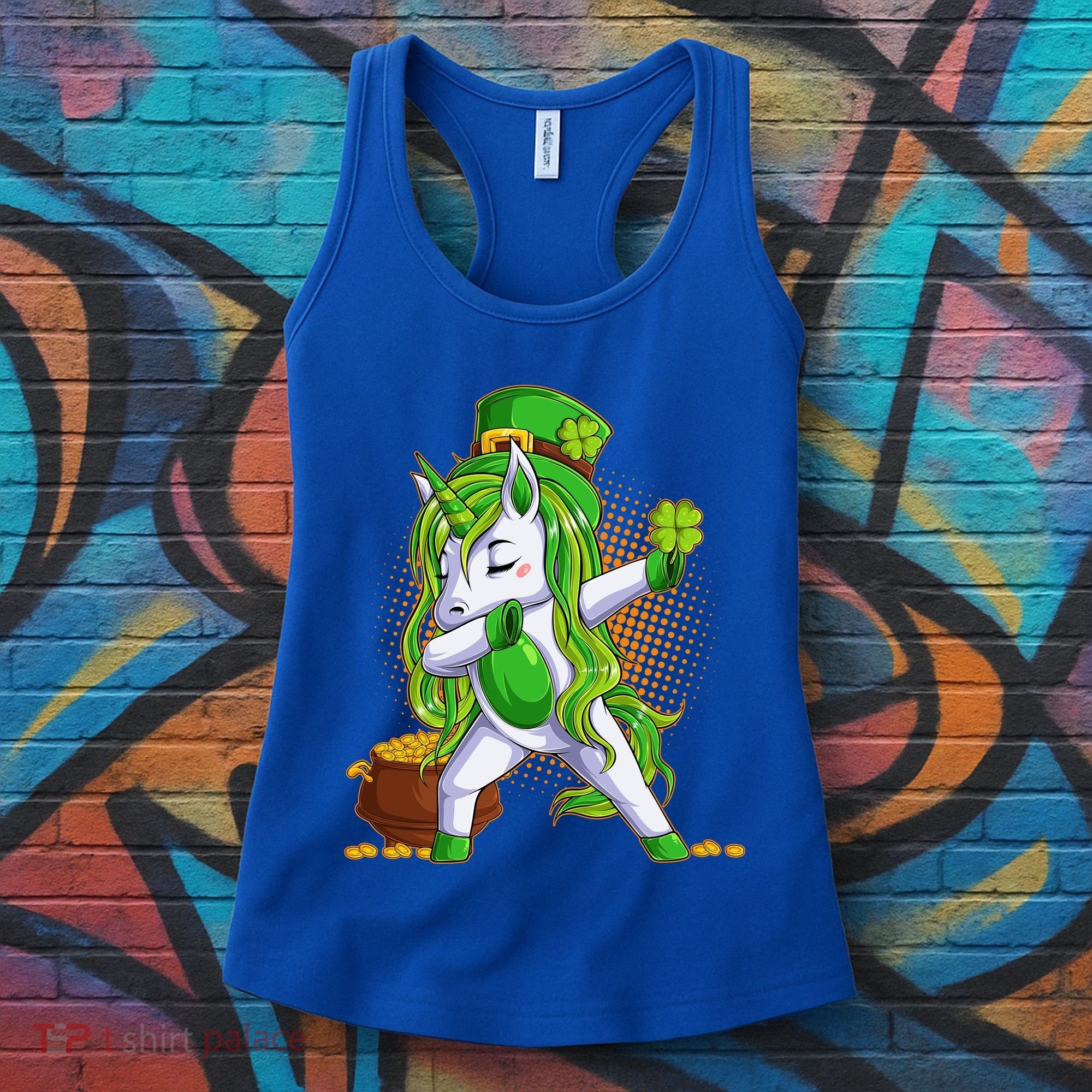 Funny St Patricks Dabbing Leprechaun Unicorn Women's Tank Top