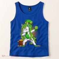 Funny St Patricks Dabbing Leprechaun Unicorn Tank Top thumb 2