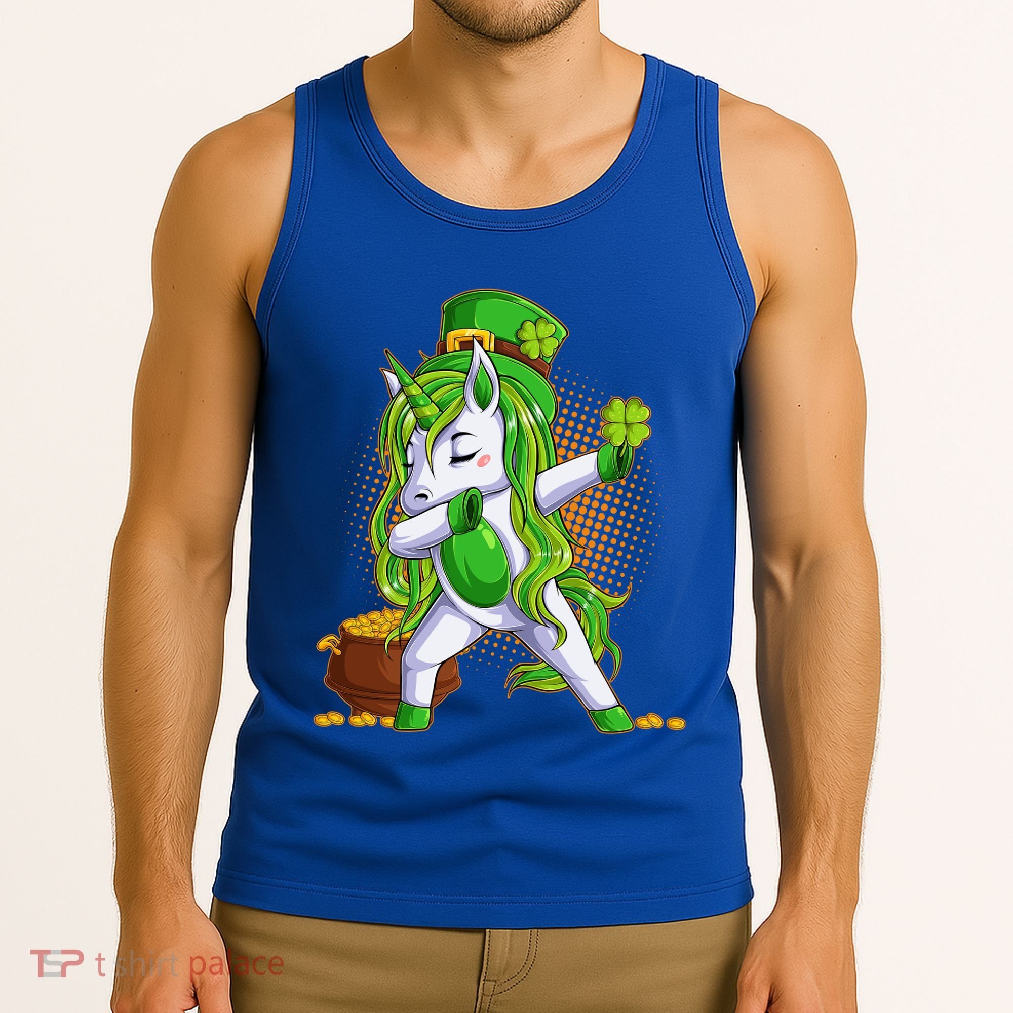 Funny St Patricks Dabbing Leprechaun Unicorn Tank Top