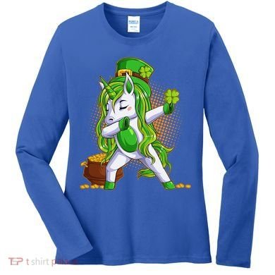 Funny St Patricks Dabbing Leprechaun Unicorn Women's Long Sleeve Shirt