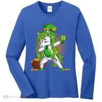 Funny St Patricks Dabbing Leprechaun Unicorn Women's Long Sleeve Shirt thumb 0
