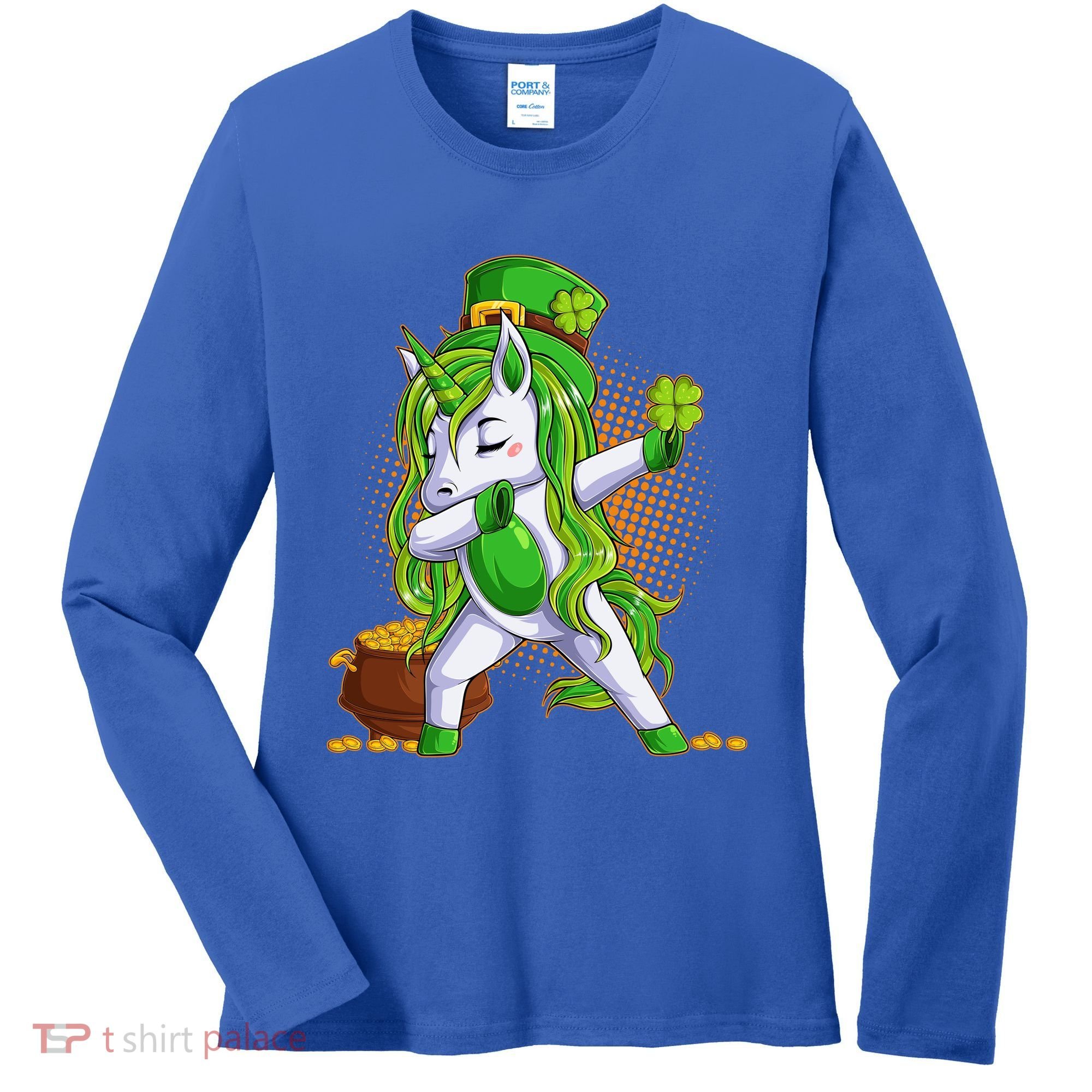 Funny St Patricks Dabbing Leprechaun Unicorn Women's Long Sleeve Shirt