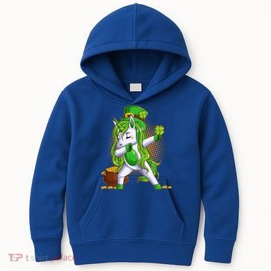 Funny St Patricks Dabbing Leprechaun Unicorn Kids Hoodie
