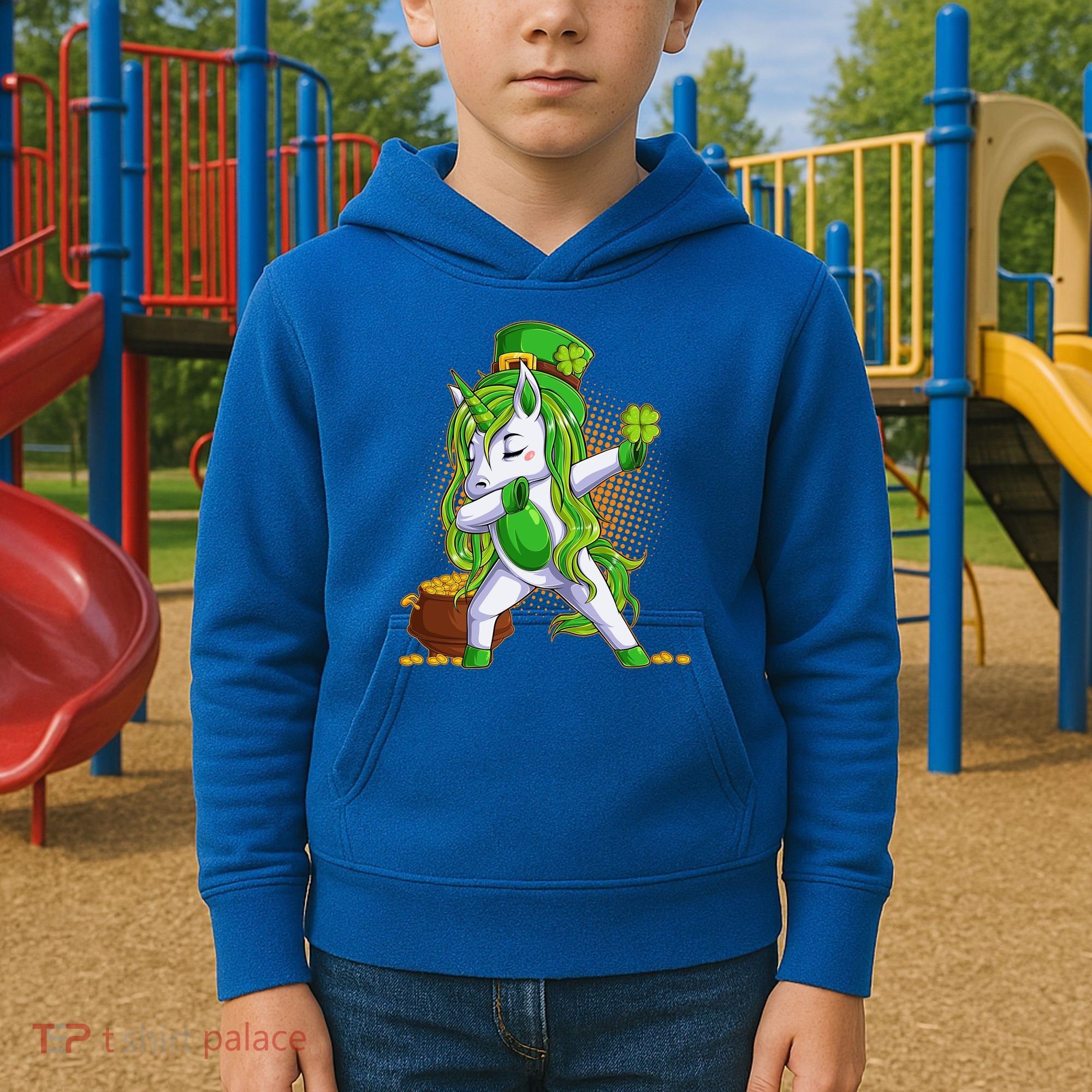 Funny St Patricks Dabbing Leprechaun Unicorn Kids Hoodie