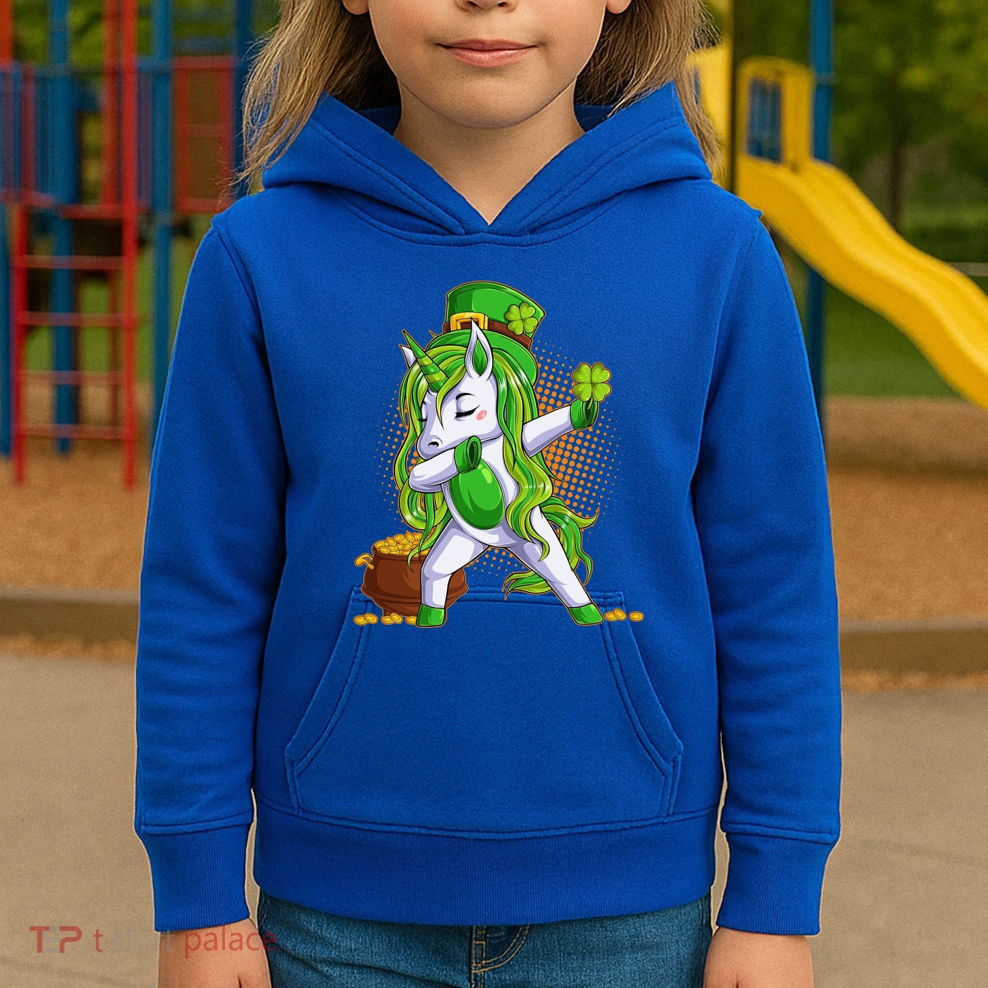 Funny St Patricks Dabbing Leprechaun Unicorn Kids Hoodie