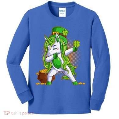 Funny St Patricks Dabbing Leprechaun Unicorn Kids Long Sleeve Shirt