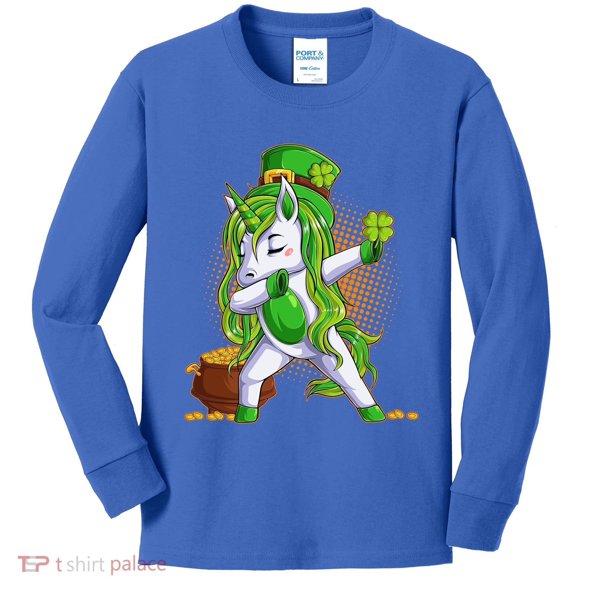 Funny St Patricks Dabbing Leprechaun Unicorn Kids Long Sleeve Shirt
