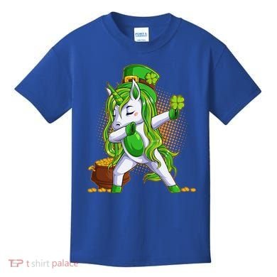 Funny St Patricks Dabbing Leprechaun Unicorn Kids T-Shirt