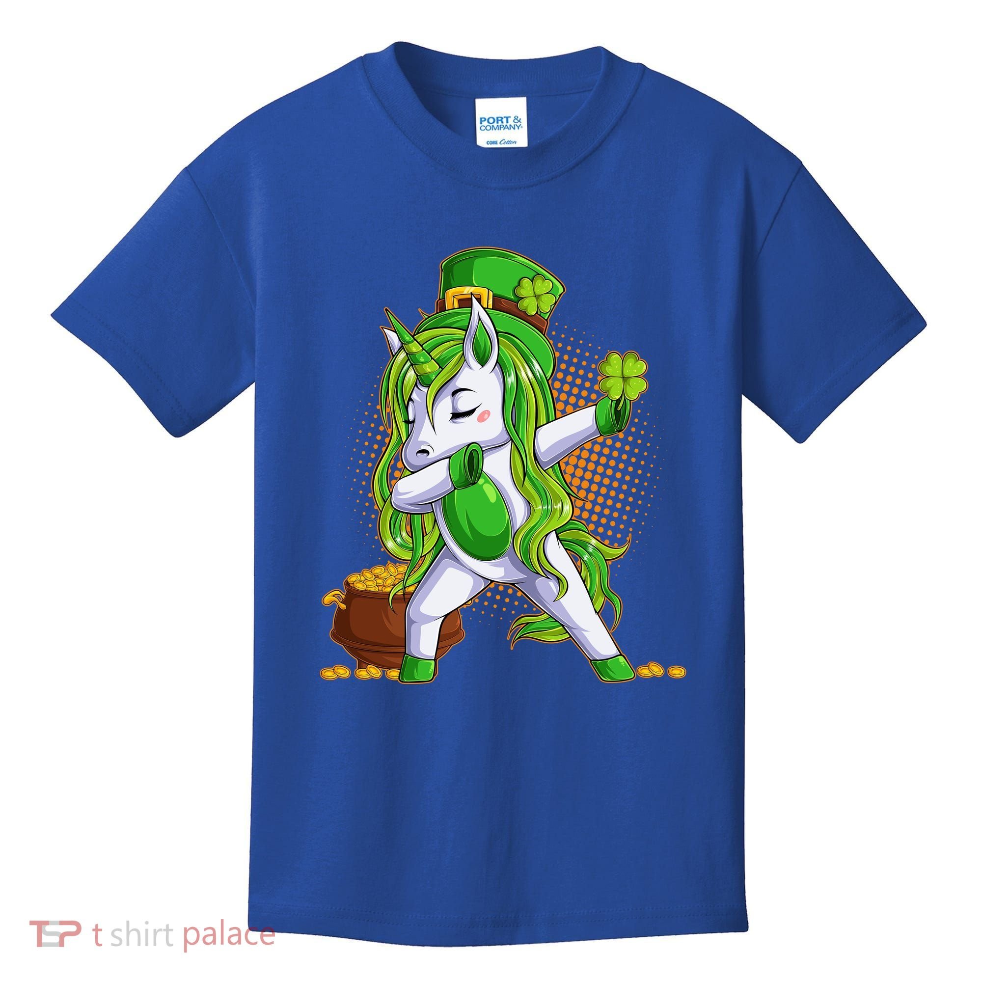 Funny St Patricks Dabbing Leprechaun Unicorn Kids T-Shirt