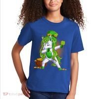 Funny St Patricks Dabbing Leprechaun Unicorn Kids T-Shirt thumb 2