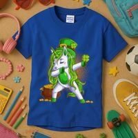 Funny St Patricks Dabbing Leprechaun Unicorn Kids T-Shirt thumb 3