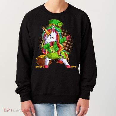 Funny St Patricks Dabbing Leprechaun Rainbow Unicorn Women's Sweatshirt