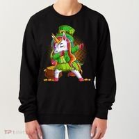 Funny St Patricks Dabbing Leprechaun Rainbow Unicorn Women's Sweatshirt thumb 0