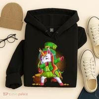 Funny St Patricks Dabbing Leprechaun Rainbow Unicorn Hoodie thumb 4