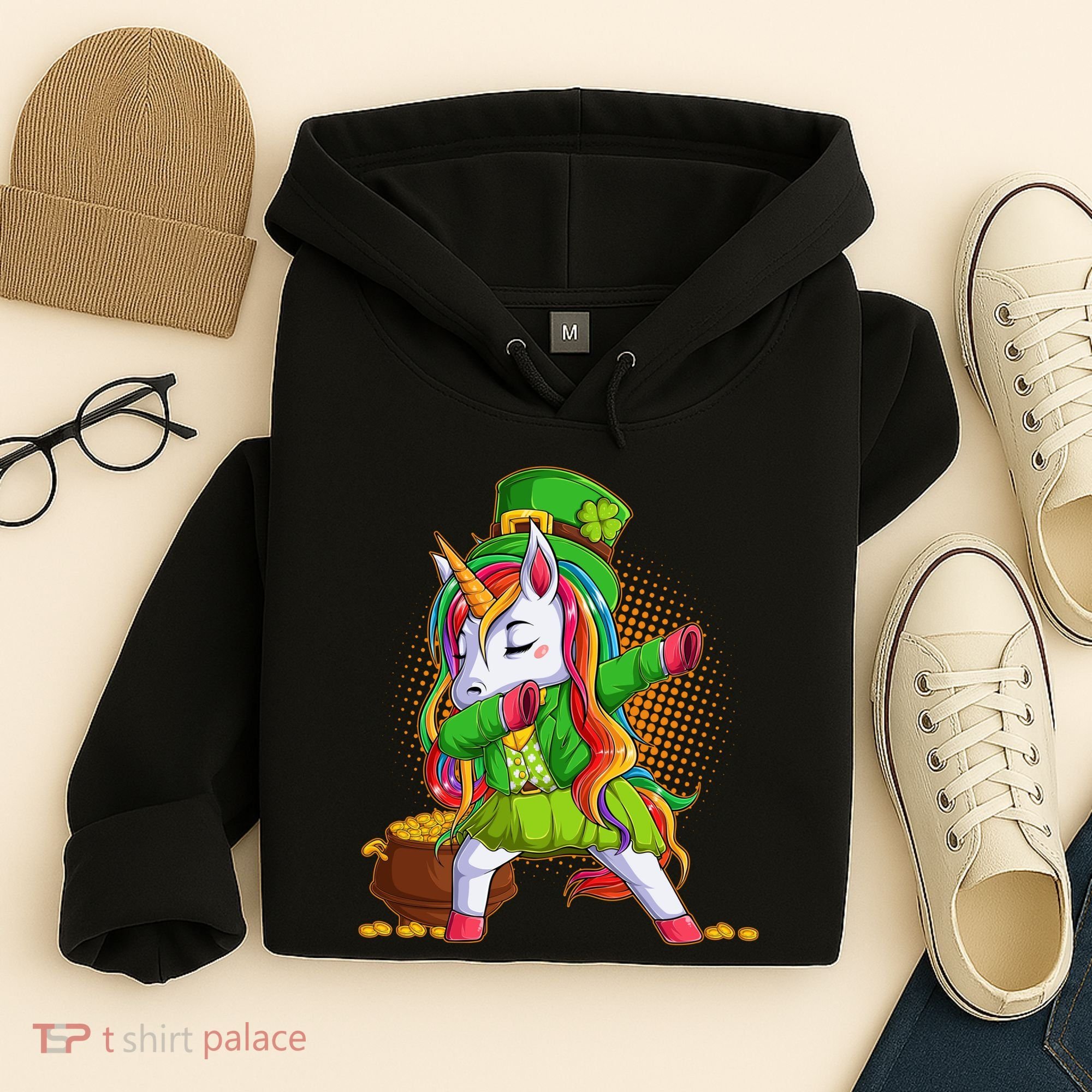 Funny St Patricks Dabbing Leprechaun Rainbow Unicorn Hoodie