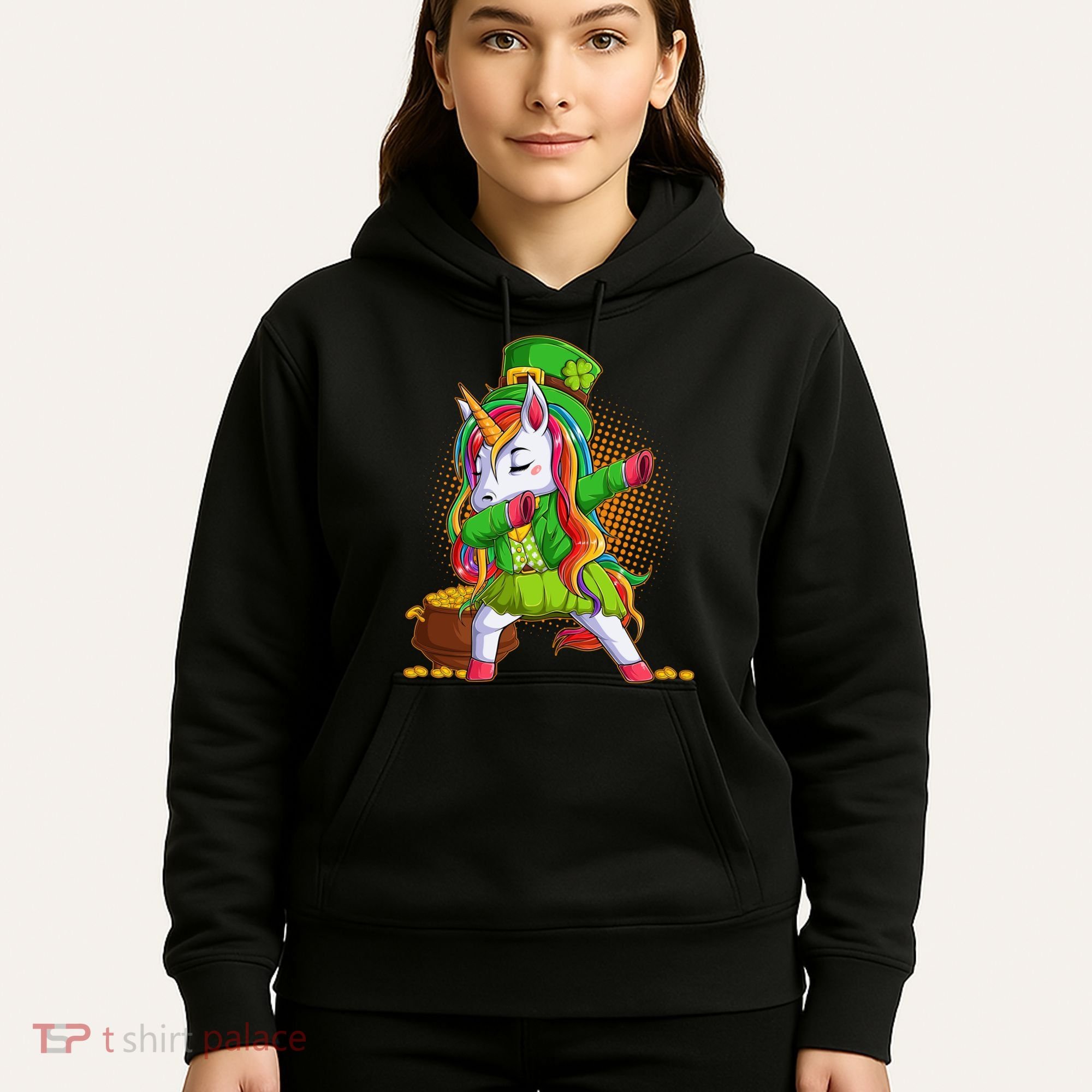 Funny St Patricks Dabbing Leprechaun Rainbow Unicorn Hoodie