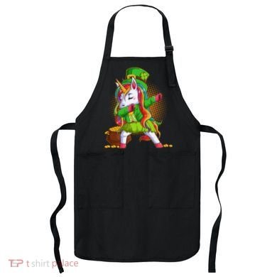 Funny St Patricks Dabbing Leprechaun Rainbow Unicorn Apron