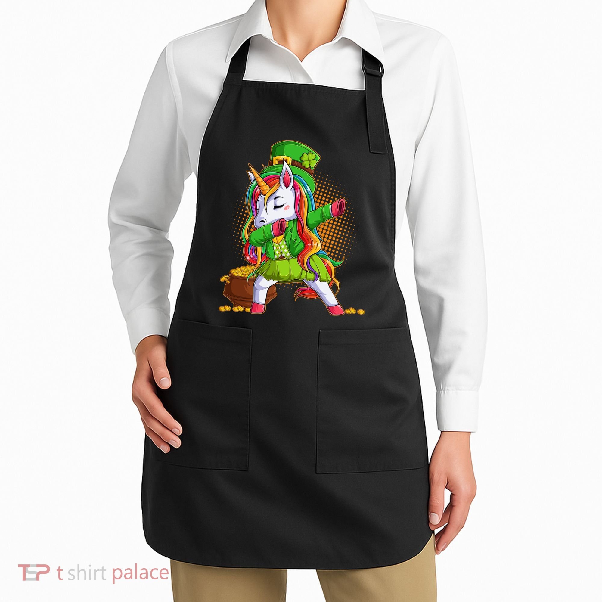Funny St Patricks Dabbing Leprechaun Rainbow Unicorn Apron