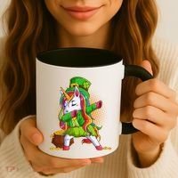 Funny St Patricks Dabbing Leprechaun Rainbow Unicorn Coffee Mug thumb 3