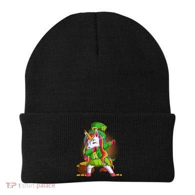 Funny St Patricks Dabbing Leprechaun Rainbow Unicorn Beanie