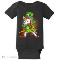 Funny St Patricks Dabbing Leprechaun Rainbow Unicorn Baby Bodysuit thumb 0