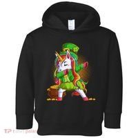 Funny St Patricks Dabbing Leprechaun Rainbow Unicorn Toddler Hoodie thumb 0